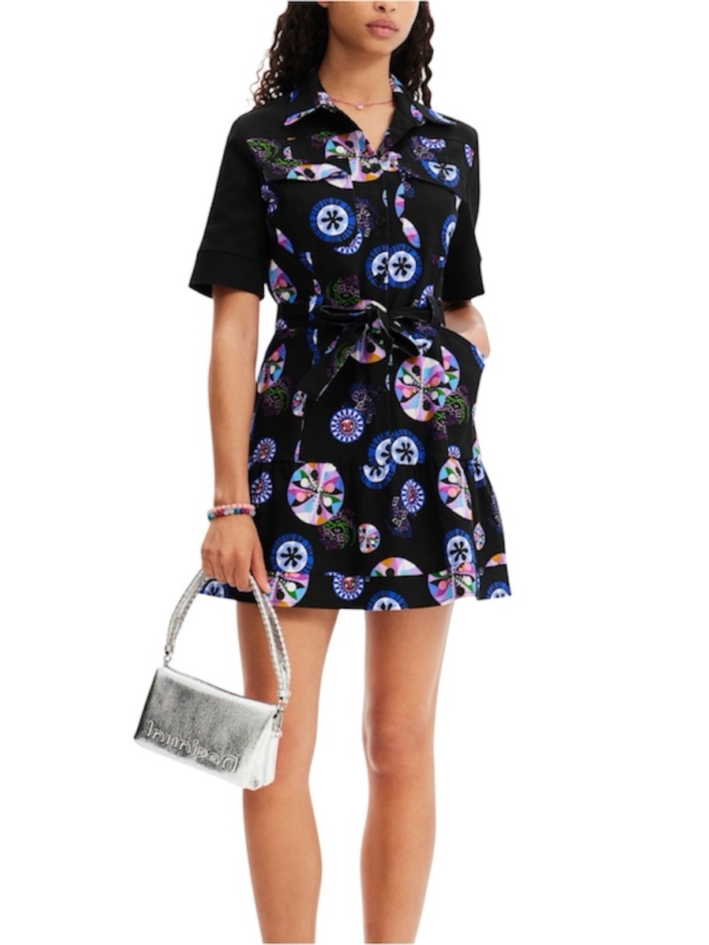 DESIGUAL CHRISTIAN LACROIX MINI SHIRT BLACK PRINT DRESS L